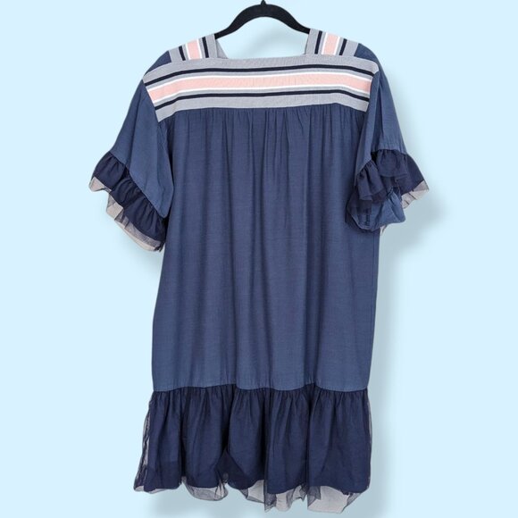 Yamei Blue Tulle Shift Dress - Picture 5 of 6